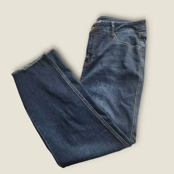 Billie Women's Jeans Dark Wash Raw Hem Straight Leg High-rise Size 14 - Picture 6 of 8